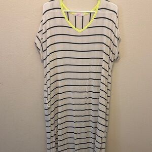 Striped Maxi Dress with Neon Trim - White/Black